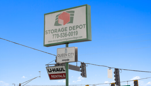 front sign of Storage Depot of Gainesville on Industrial Blvd in Gainesville, GA